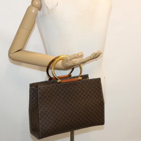 CELINE Macadam Canvas Hand Bag PVC Leather Brown Auth am3558V