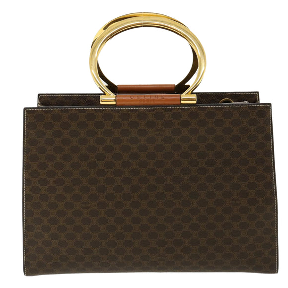 CELINE Macadam Canvas Hand Bag PVC Leather Brown Auth am3558V