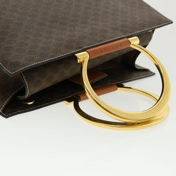 CELINE Macadam Canvas Hand Bag PVC Leather Brown Auth am3558V