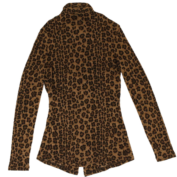 FENDI Leopard Long Sleeved Shirt Wool Brown Auth am3595