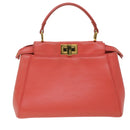 FENDI micro picaboo Hand Bag Leather 2way Orange Auth am3883-13