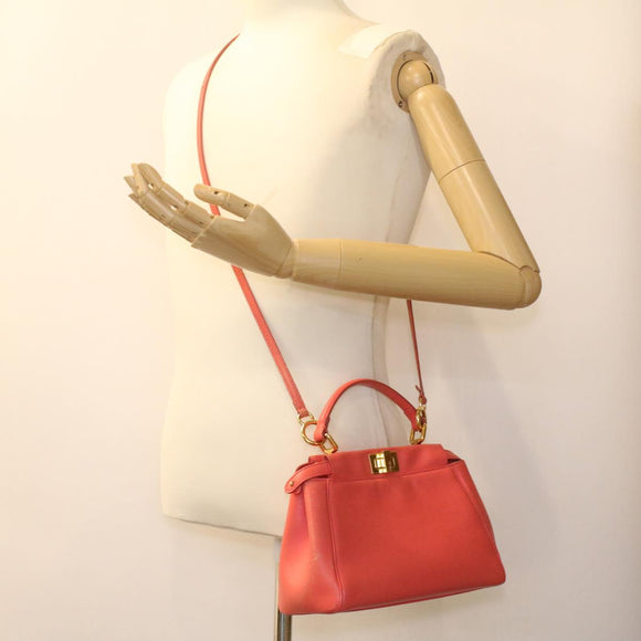 FENDI micro picaboo Hand Bag Leather 2way Orange Auth am3883