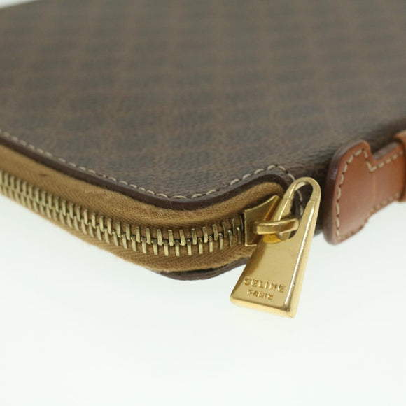 CELINE Macadam Canvas Travel Case PVC Leather Brown Auth am3943