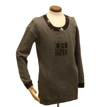CELINE Sweatshirt Dress Cotton M Gray Black Auth am3981