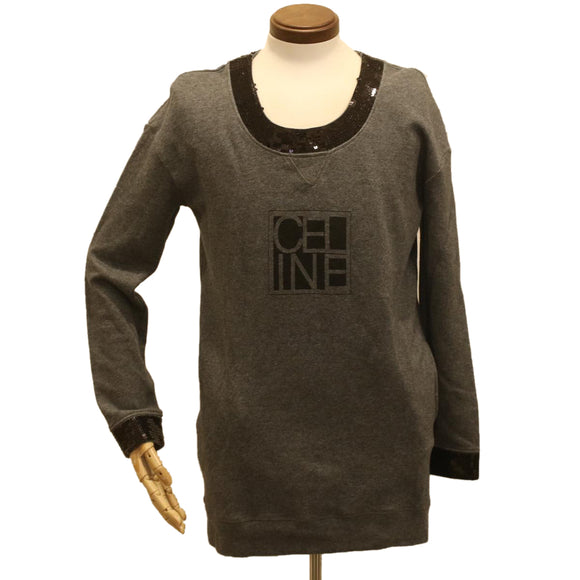 CELINE Sweatshirt Dress Cotton M Gray Black Auth am3981