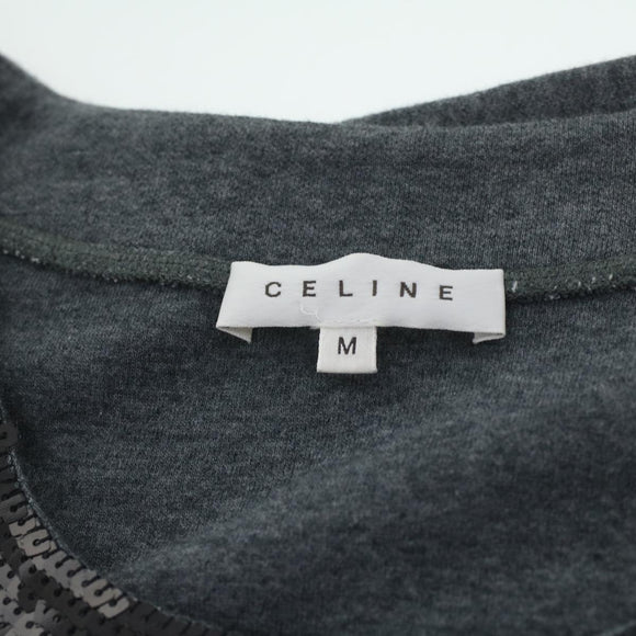 CELINE Sweatshirt Dress Cotton M Gray Black Auth am3981
