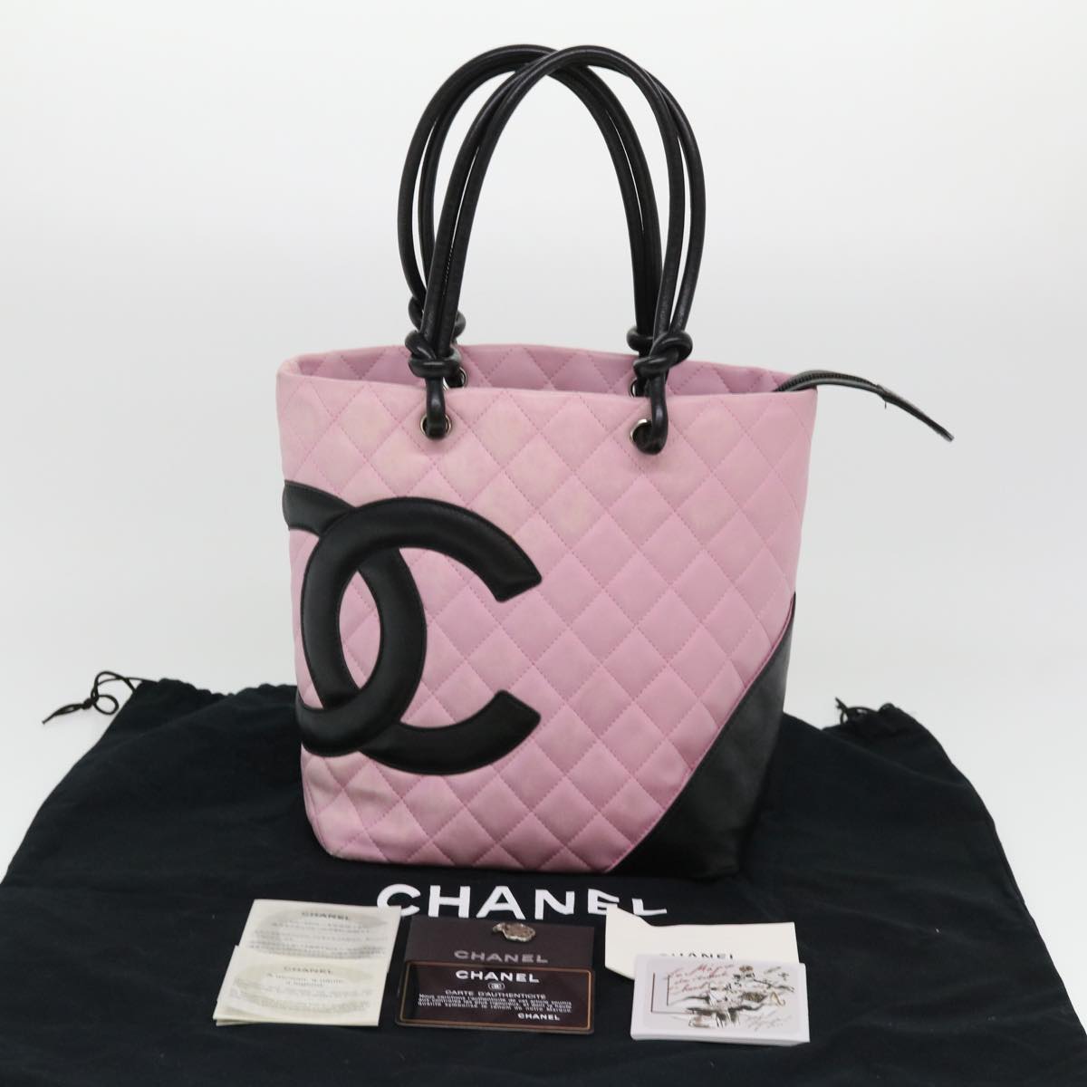 CHANEL Cambon Line Shoulder Bag Caviar Skin Pink CC Auth am4029A