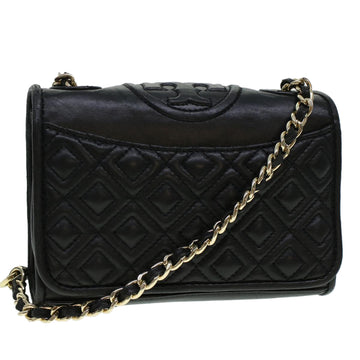 TORY BURCH Chain Shoulder Bag Leather Black Auth am4322