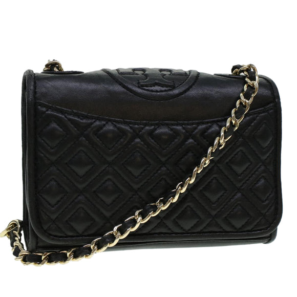 TORY BURCH Chain Shoulder Bag Leather Black Auth am4322