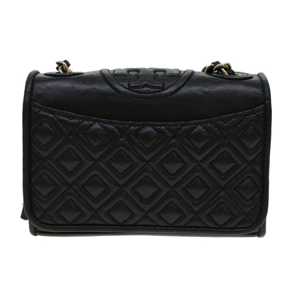 TORY BURCH Chain Shoulder Bag Leather Black Auth am4322