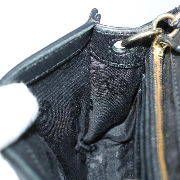 TORY BURCH Chain Shoulder Bag Leather Black Auth am4322