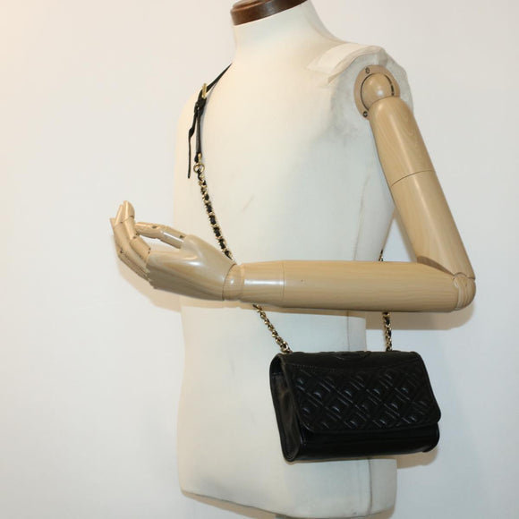 TORY BURCH Chain Shoulder Bag Leather Black Auth am4322