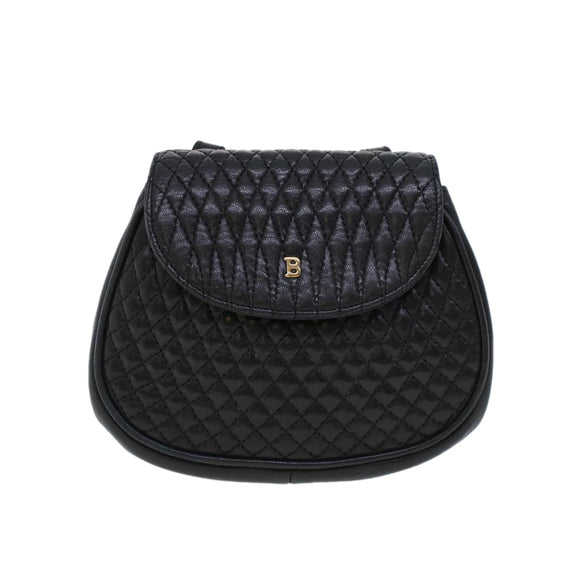 BALLY Chain Shoulder Bag Leather Black Auth am4369