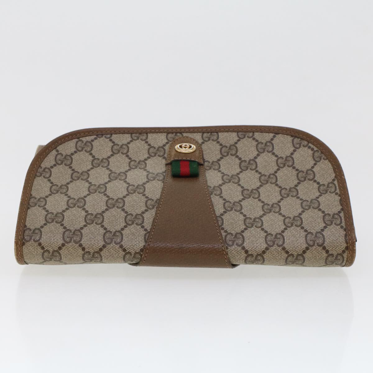 GUCCI GG Canvas Web Sherry Line Clutch Bag Beige Red 89.01.030 Auth am4401