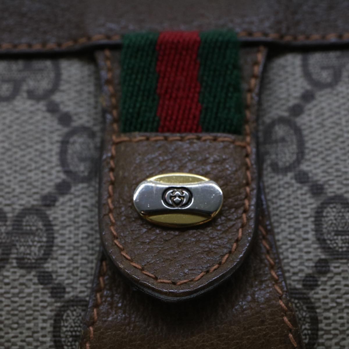 GUCCI GG Canvas Web Sherry Line Clutch Bag Beige Red Green 89.01.033 Auth am4410