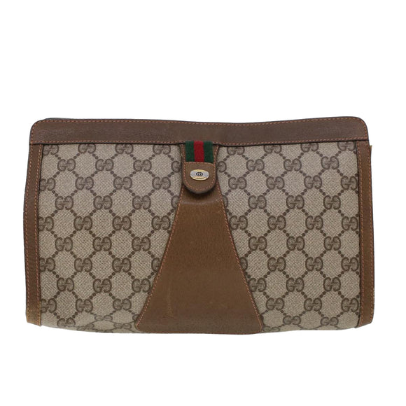 GUCCI GG Canvas Web Sherry Line Clutch Bag Beige Red Green 89.01.033 Auth am4410