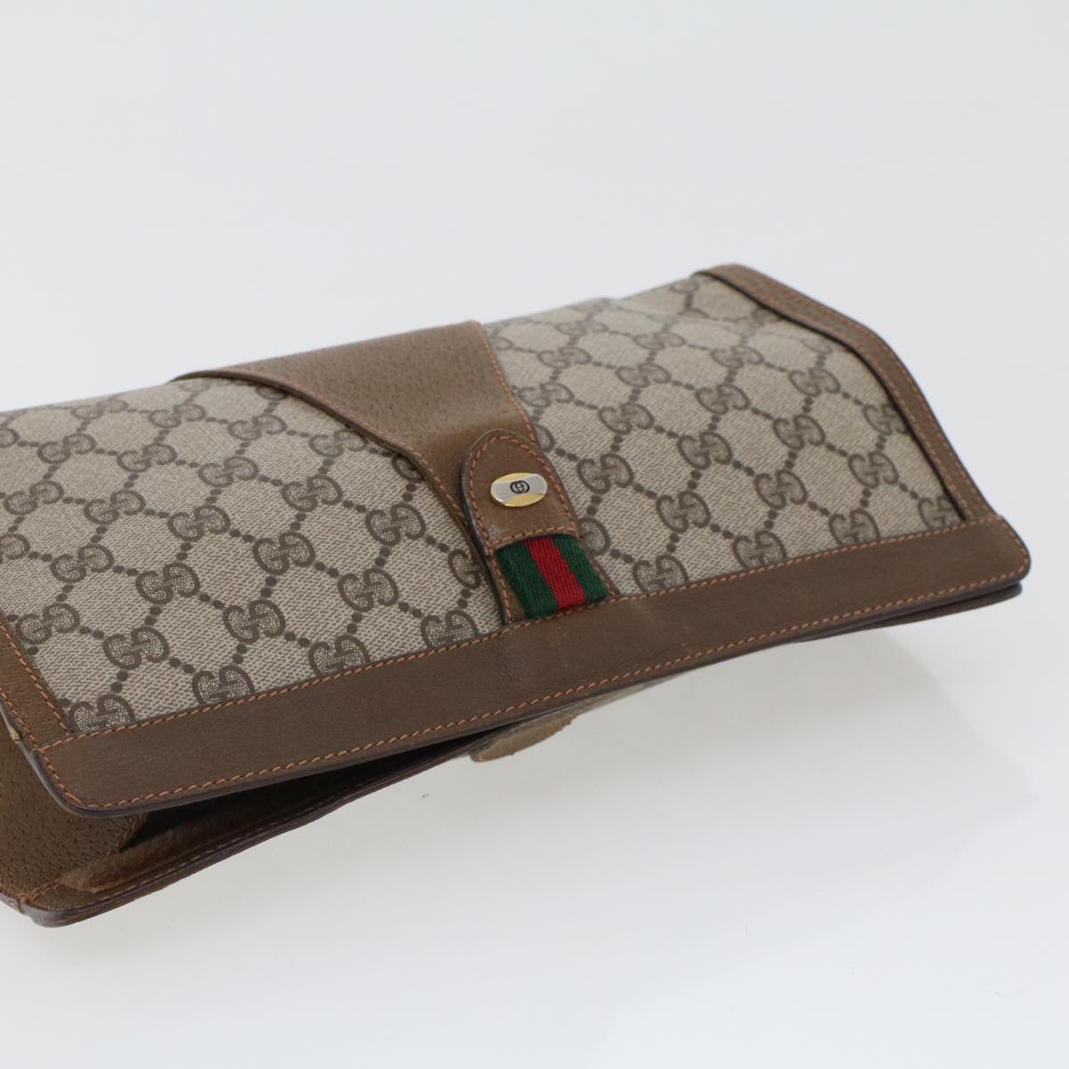 GUCCI GG Canvas Web Sherry Line Clutch Bag Beige Red Green 89.01.033 Auth am4410