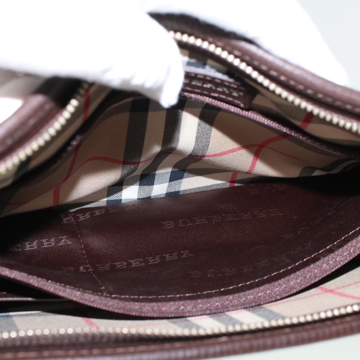 BURBERRY Clutch Bag Leather Brown Auth am4416