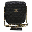 CHANEL Matelasse Turn Lock Chain Shoulder Bag Lamb Skin Black CC Auth am4542-1