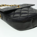 CHANEL Matelasse Turn Lock Chain Shoulder Bag Lamb Skin Black CC Auth am4542-17