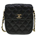 CHANEL Matelasse Turn Lock Chain Shoulder Bag Lamb Skin Black CC Auth am4542-13