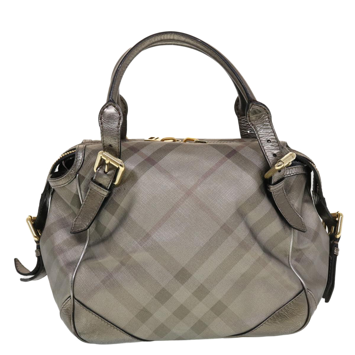 BURBERRY Nova Check Shoulder Bag Leather Silver Auth am4544 - 0