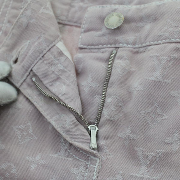 LOUIS VUITTON Monogram Denim Capri Pants 38 Pink LV Auth am4578M