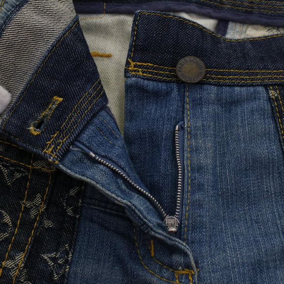 LOUIS VUITTON Monogram Denim Capri Pants 38 Navy LV Auth am4579M