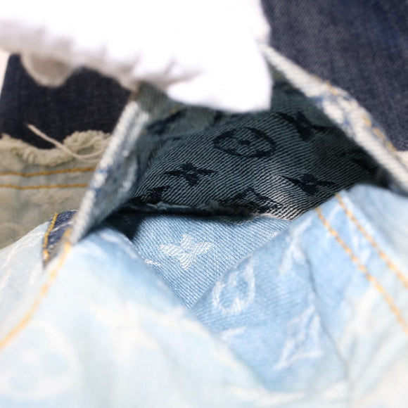 LOUIS VUITTON Monogram Denim Capri Pants 38 Navy LV Auth am4579M