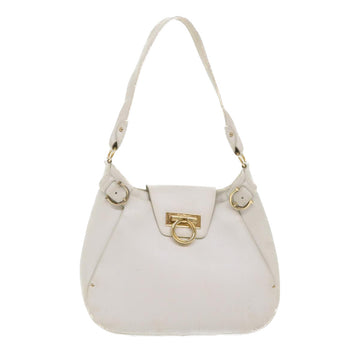 Salvatore Ferragamo Gancini Shoulder Bag Leather White AU-21/4407 Auth am4652
