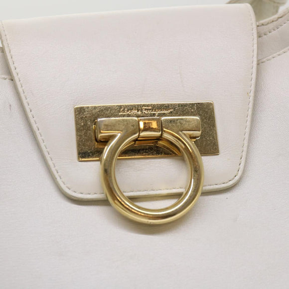 Salvatore Ferragamo Gancini Shoulder Bag Leather White AU-21/4407 Auth am4652