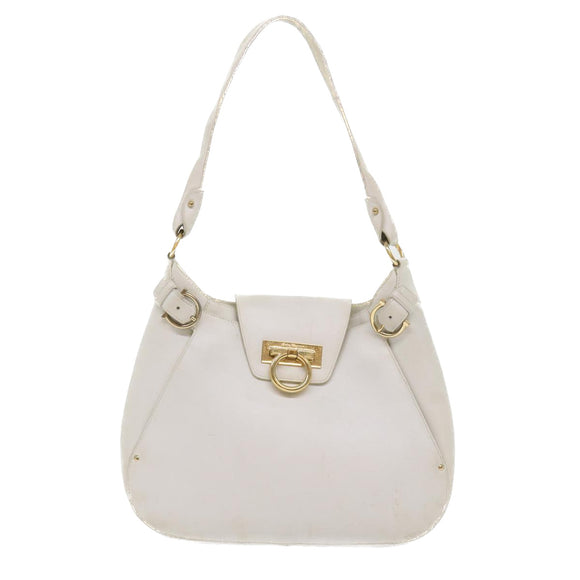 Salvatore Ferragamo Gancini Shoulder Bag Leather White AU-21/4407 Auth am4652