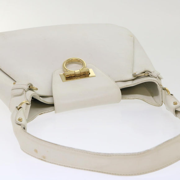 Salvatore Ferragamo Gancini Shoulder Bag Leather White AU-21/4407 Auth am4652