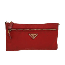 PRADA Pochette Pouch Nylon Red Auth am4699