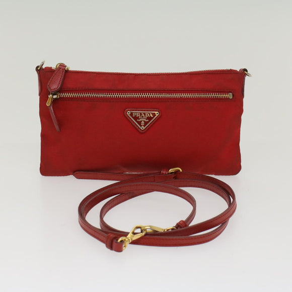 PRADA Pochette Pouch Nylon Red Auth am4699