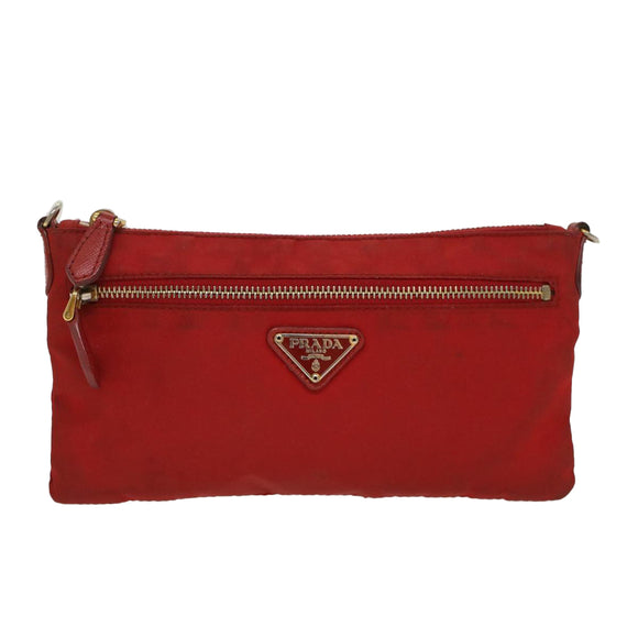 PRADA Pochette Pouch Nylon Red Auth am4699