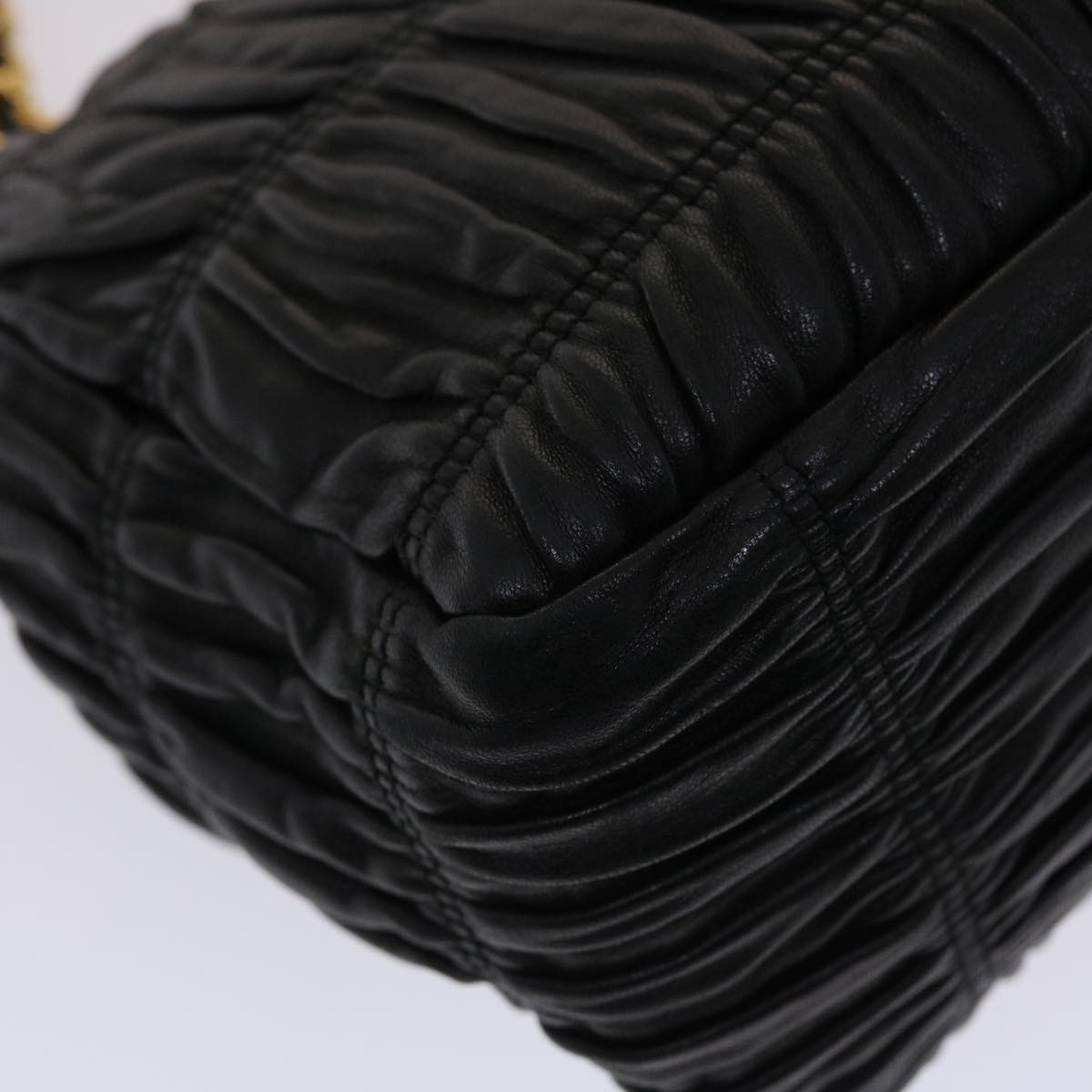 PRADA Chain Shoulder Bag Leather Black BR4695 Auth am4776