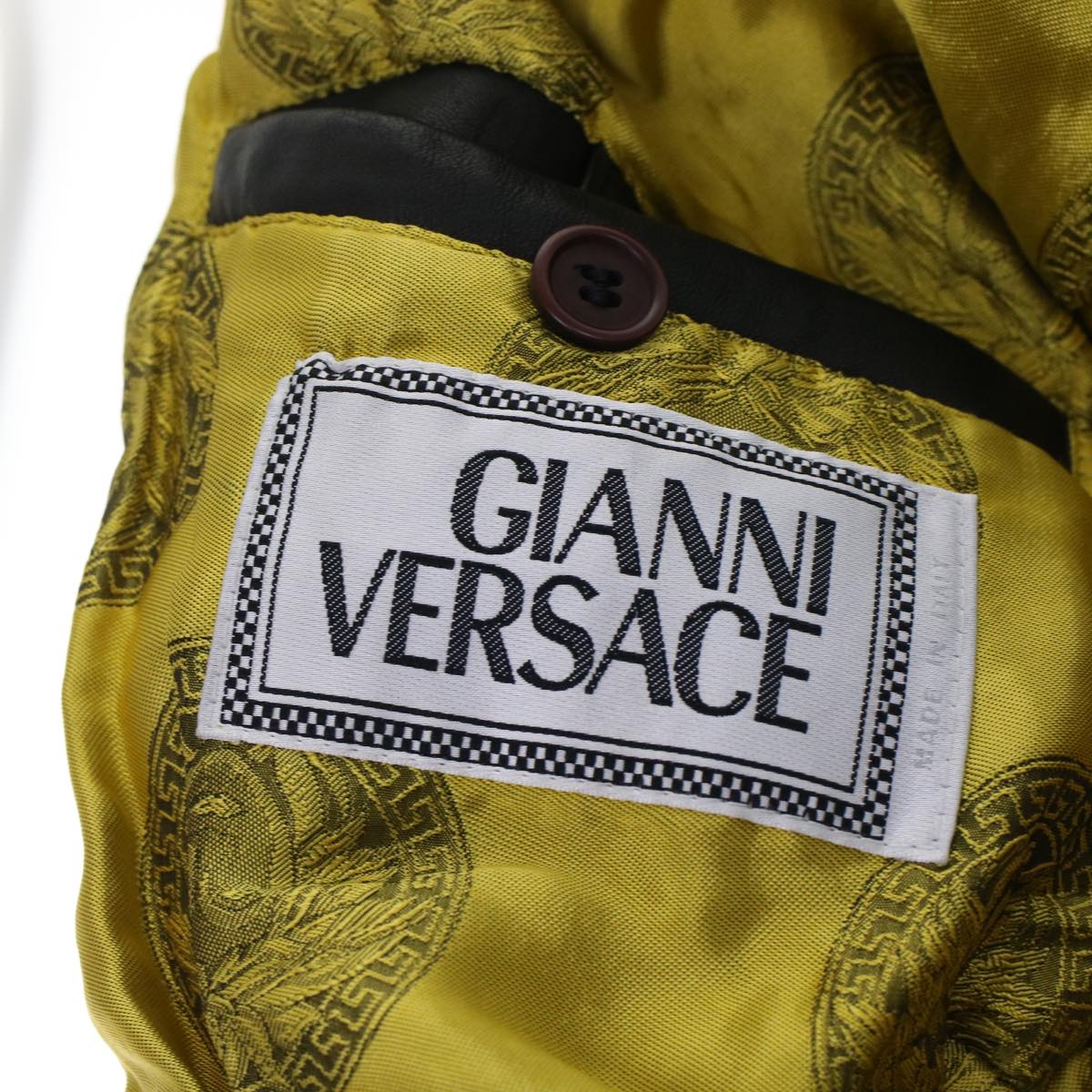 Gianni Versace Medusa Hoodie Jacket Leather Rayon Black Yellow Auth am4783