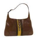 GUCCI Jackie Sherry Line Shoulder Bag Leather Brown Yellow 0014057 Auth am4796-1