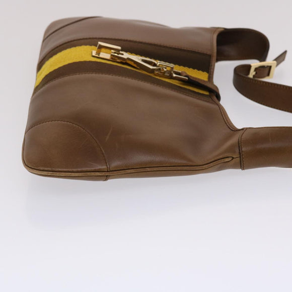 GUCCI Jackie Sherry Line Shoulder Bag Leather Brown Yellow 0014057 Auth am4796