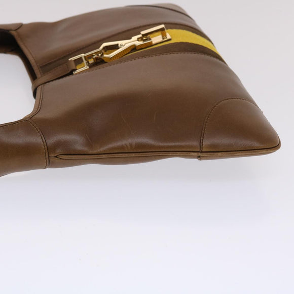 GUCCI Jackie Sherry Line Shoulder Bag Leather Brown Yellow 0014057 Auth am4796