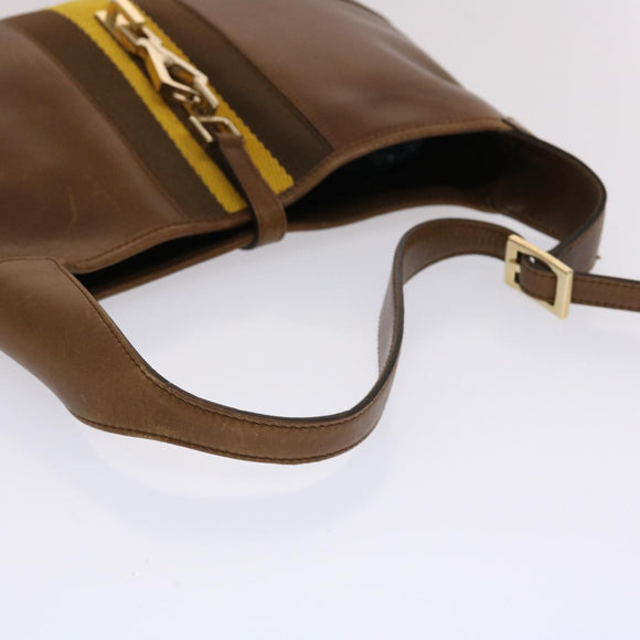 GUCCI Jackie Sherry Line Shoulder Bag Leather Brown Yellow 0014057 Auth am4796