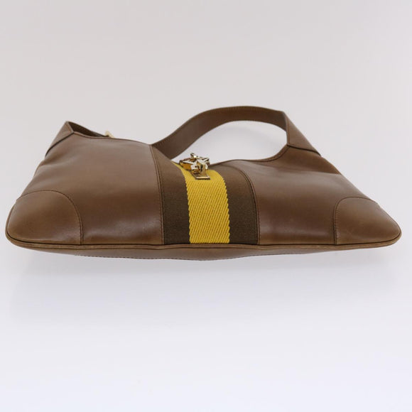 GUCCI Jackie Sherry Line Shoulder Bag Leather Brown Yellow 0014057 Auth am4796