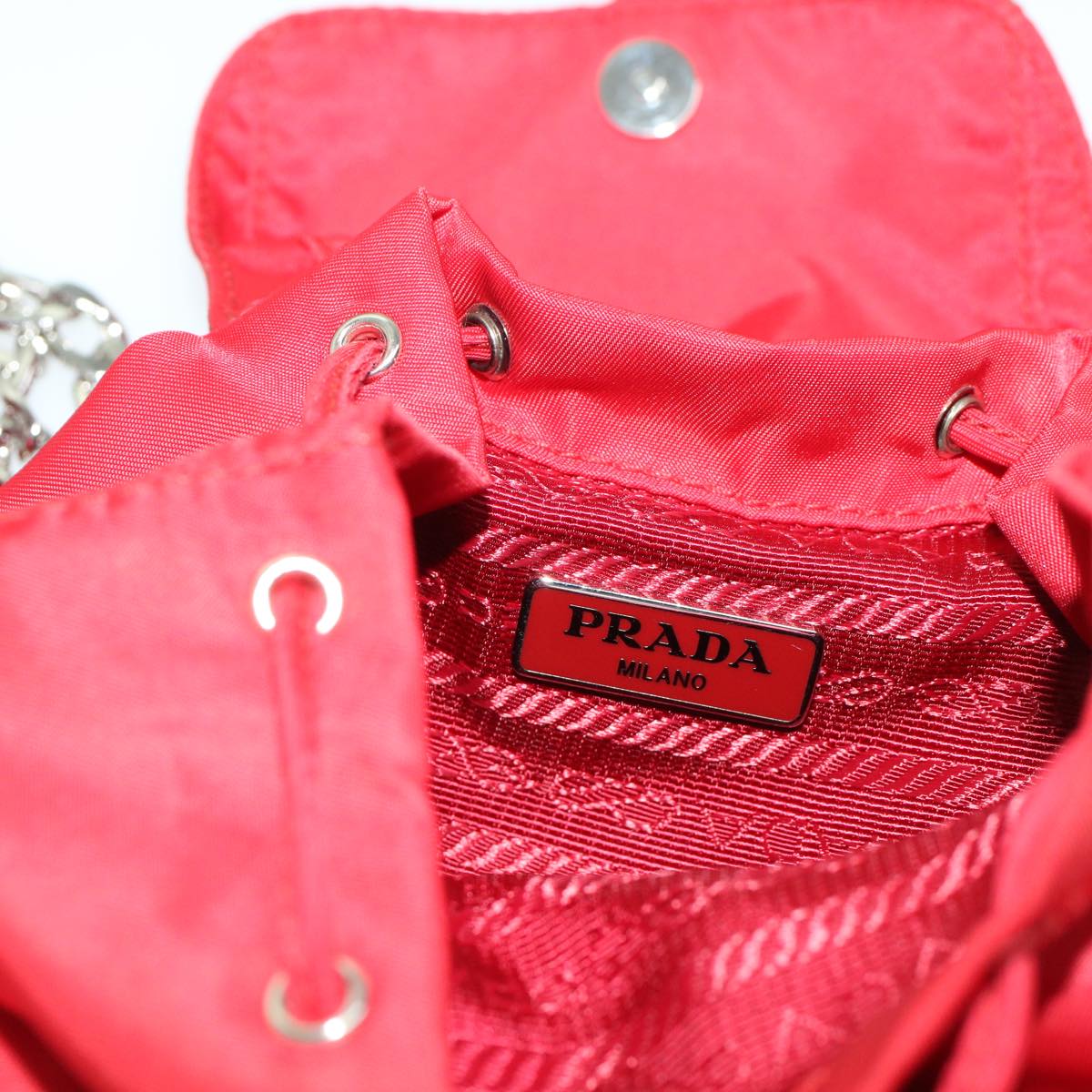 PRADA Chain Backpack Nylon Red 1BH029 Auth am4819