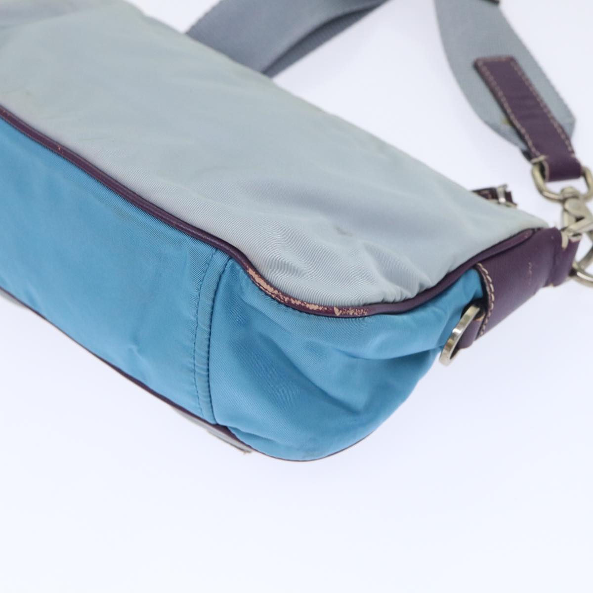 PRADA Shoulder Bag Nylon Leather Blue Auth am4846
