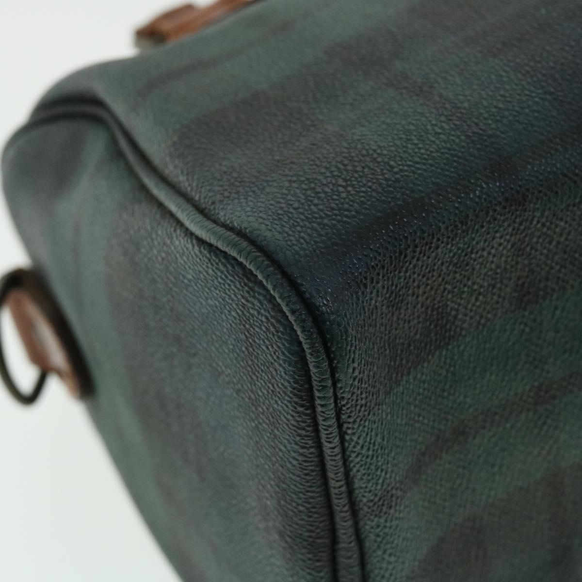 Poro Ralph Lauren Plaid Pattern Hand Bag PVC Leather Green Brown Auth am4869