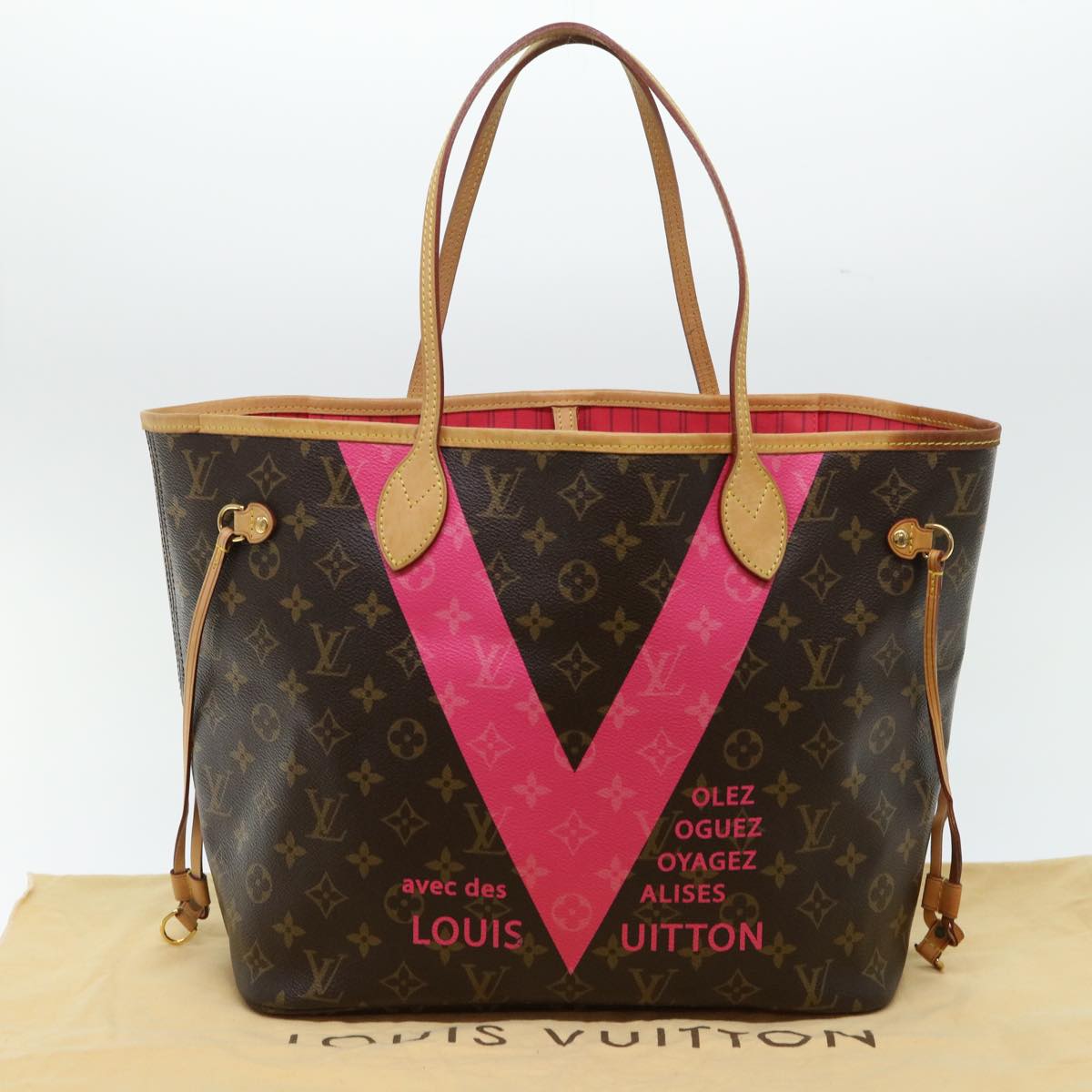 LOUIS VUITTON Monogram V line Neverfull MM Tote Bag Pink M41602 LV Auth am4905