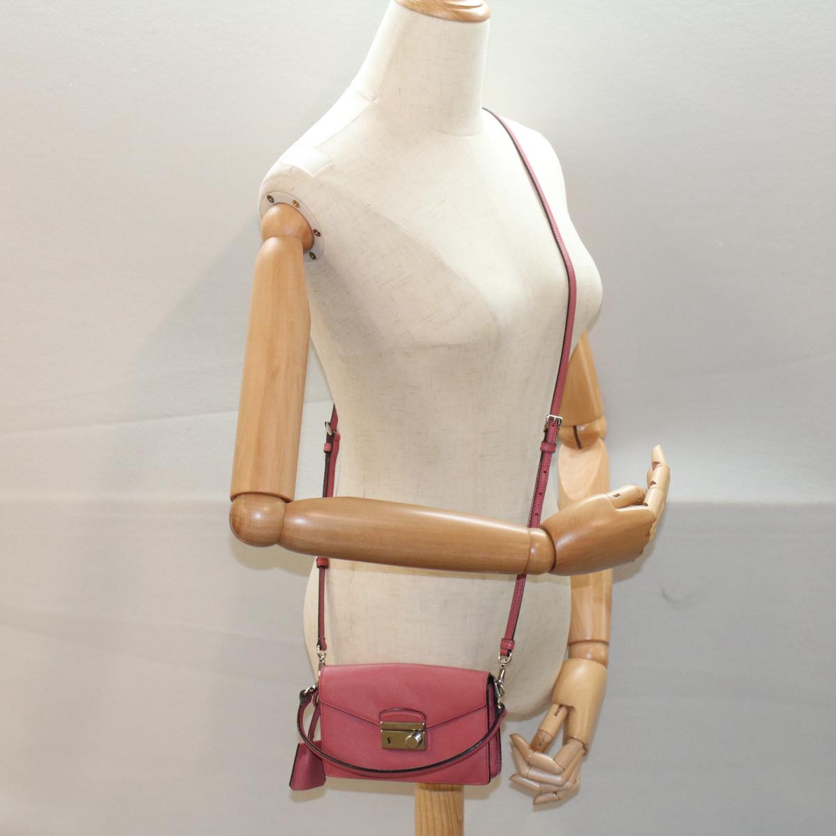 PRADA Mini Hand Bag Safiano leather 2way Pink Auth am4942