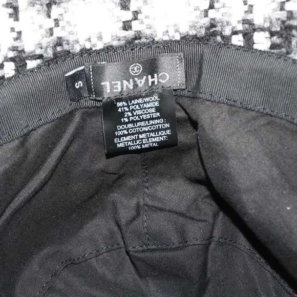 CHANEL COCO Mark Hat Wool S White Black CC Auth am4943