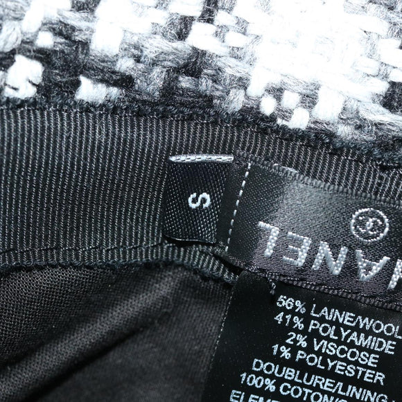 CHANEL COCO Mark Hat Wool S White Black CC Auth am4943
